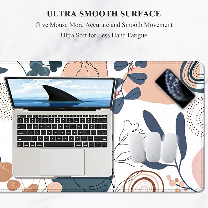 Auhoahsil Large Mouse Pad, XXL Gaming Mousepad, Desk Mat for Desktop, Thick Rubber, Big & Long Size, Stitched Edges, Full Desk Pad for Laptop & Computer, Extended 31.5 x 11.8 in, Boho Plant