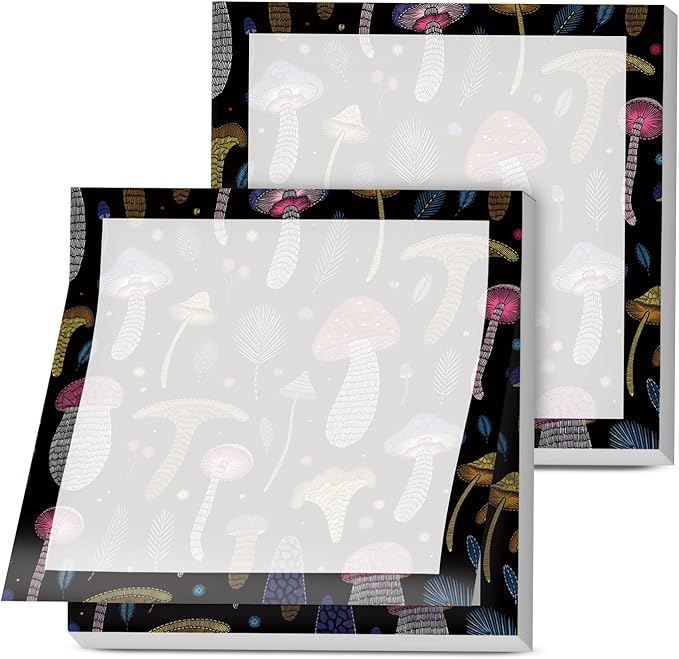 Sticky Notes, 2 Pads, 3x3 inches, Cute Colorful Fun Self-Stick Note Pads, Easy Post, Strong Adhesive Notepad Black Mushroom Doodle