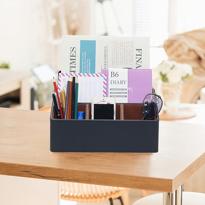 Desk Organizer, Mail Organizer Countertop, Bills Organizer, Mail Sorters, Magazine Holder, Desk Organizer and Accessories for Office Supplies, Brown, Black