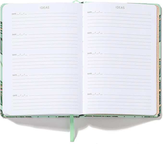 High Note Greenery Non-Dated Journal Notebook, 6" x 8.5" Lined Botanical Softcover Notebook with Gold Foil Accents, 183 Pages, Elastic Band and Ribbon Bookmark