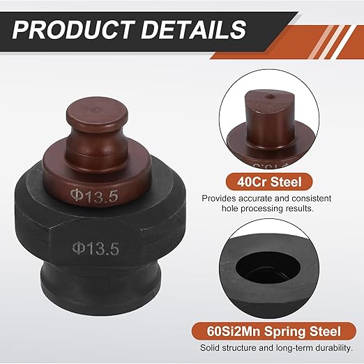 HARFINGTON Hydraulic Hole Punch Die 13.5mm Round Hole 40Cr Steel Electric Punching Kit for MHP-20 JP-20 Electric Punching Machine, Burgundy & Black