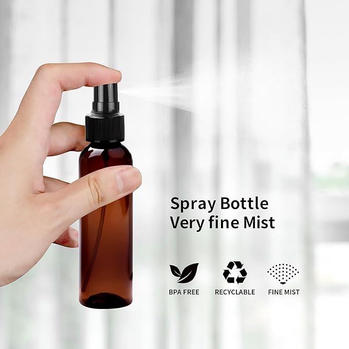36 Pack Amber Plastic Spray Bottles 4 oz Small Spray Bottle Plastic Fine Mist Spray Empty Bottle, Amber 4 oz Spray Bottles Bulk for Travel, Essential Oils