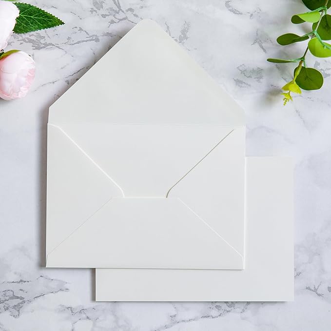 PONATIA 50 PCS A7 Envelopes, 5.25 x 7.48'' Matte Ivory Envelope, Perfect 5x7 Envelopes for Wedding Invitation Cards, Christmas Gift Cards Envelope, Acrylic Invitations, Photos