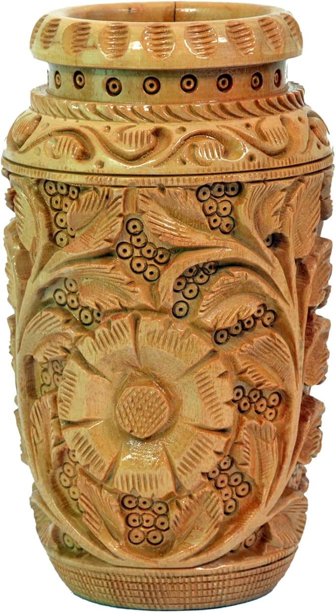 Craft Trade Hand Carved Wood Pen Holder for Desk Organizer for Home School Office Pencil Cup Pot Storage Box Suitable for Stationery - Brown