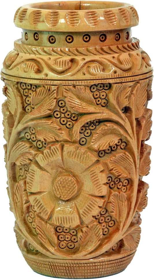 Craft Trade Hand Carved Wood Pen Holder for Desk Organizer for Home School Office Pencil Cup Pot Storage Box Suitable for Stationery - Brown