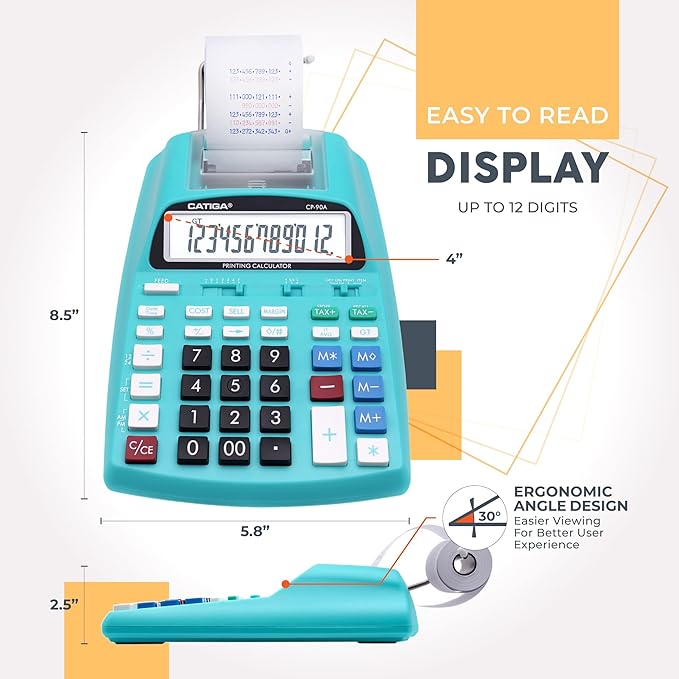 CATIGA New & Upgraded 2025 Printing Calculator Adding Machine 10 Key, Desktop Home Office Calculator with Paper Roll Print Out, Accounting Business Finance