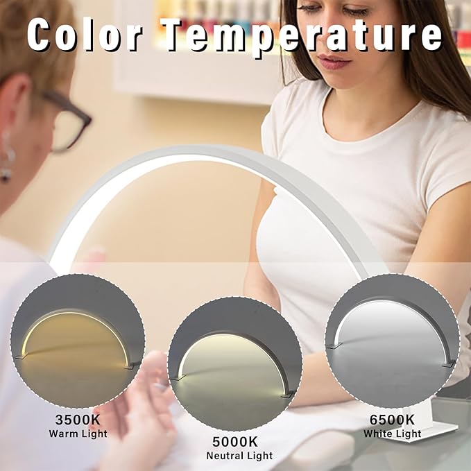 LED Desk Lamp, Desk Lamps for Home Office, Touch Control Desk Light with 3 Lighting Modes & 10 Brightness Level, Office Light Reading Lamp for Nail, Tattoo, Task, Crafting - White