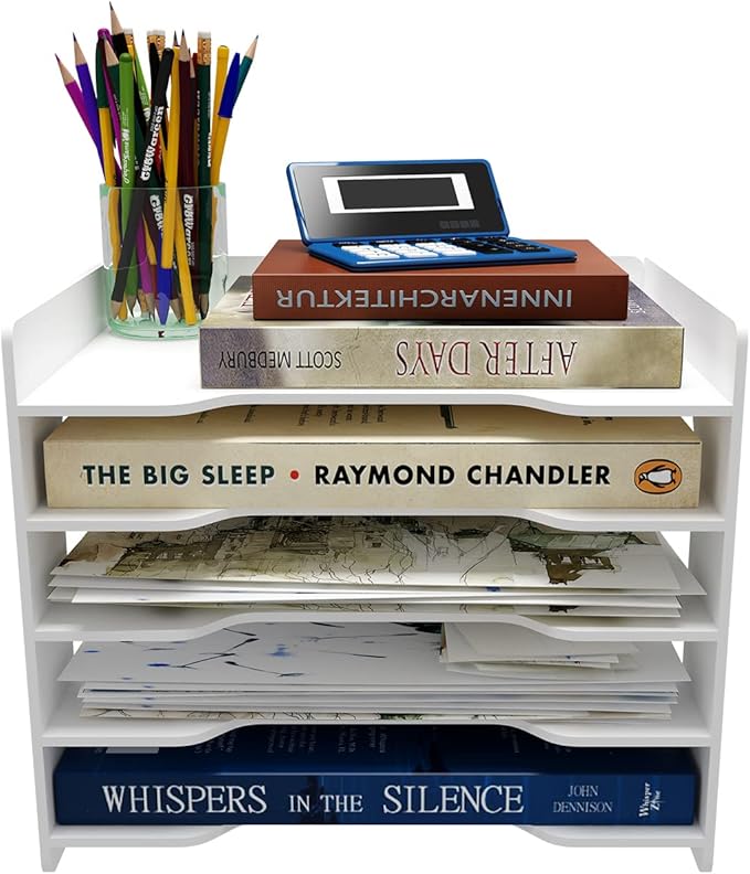 Natwind 5-Tier File Paper Organizer for Desk & Desktop - White File Holder with Mail Letter Tray & Paper Sorter for Home Office, School Classroom
