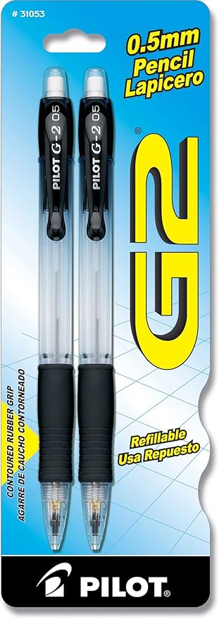 Pilot, G2 Mechanical Pencils, 0.5mm HB Lead, Clear Barrel, Pack of 2