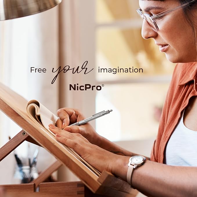 Nicpro 4 Pack Blocky Gear 0.3, 0.5, 0.7, 0.9 mm Metal Mechanical Pencils Set with Case, Lead Drafting Pencil with 8 Tube Lead Refills(HB 2B), Erasers, Eraser Refills for Art Writing Sketching Drawing