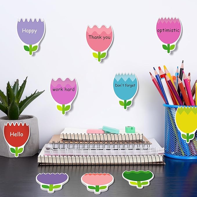 48 Pieces Spring Flowers Sticky Notes Tulips Florals Notes Pads Self-Adhesive Cute Flowers Sticky Memo Notes for Spring School Office Home Supplies Students Teachers Present