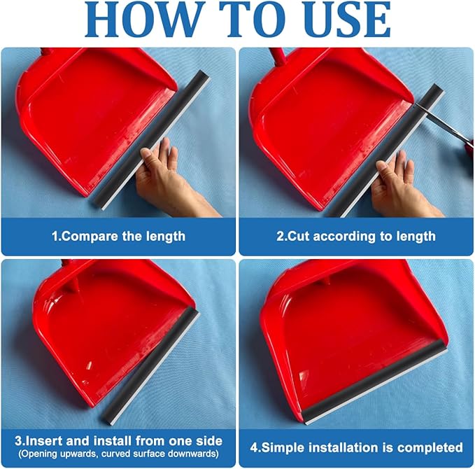 Angoily 4pcs Rubber Strip Replacement for Dustpan Dust Pan Edge Refill Inlet Pressing Strips, Dustpan Lip Replacement, Silicone Garbage Shovel Edge Protectors Rubber Lip Edge