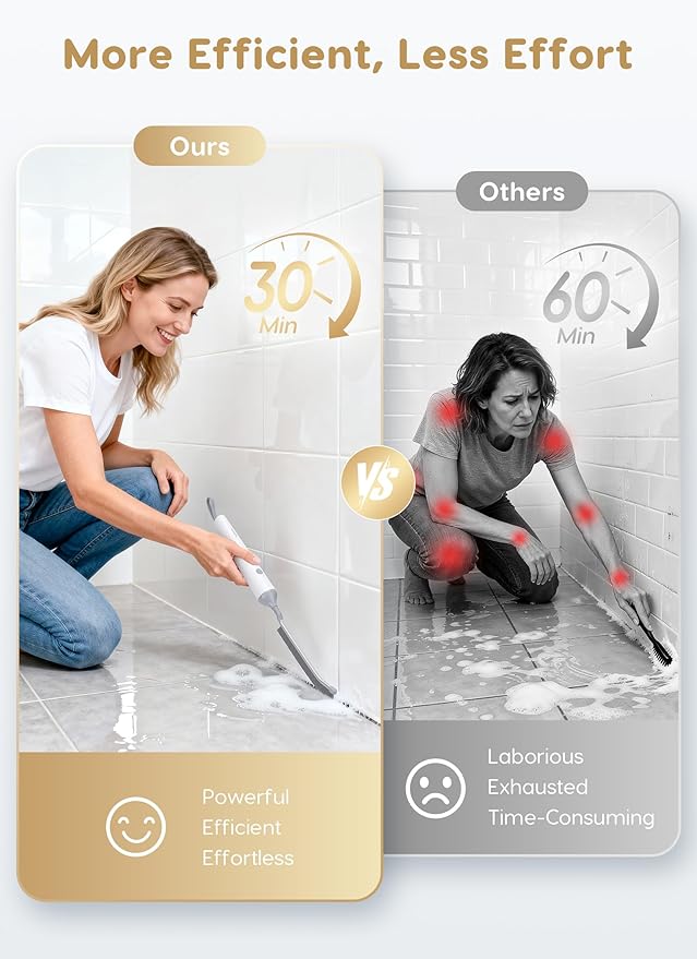 PalNests Reciprocating Deep-Clean Brush - Powered by Back-and-Forth Scrubbing Action & LED Light, 3-Speed 2-in-1 Hard and V-Shaped Bristles for Grout, Kitchen, Bathroom, Car, Pet Areas
