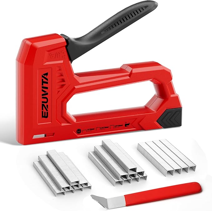 Light Duty Staple Gun for Wood, Red Upholstery Staple Gun Kit with 2000pcs JT21 Staples 1/4, 5/16, 3/8 inch and Staple Remover, Stapler Gun for Crafts, DIY, Classroom, Decoration