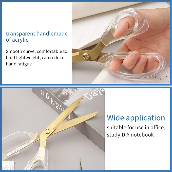 Acrylic Gold Scissors, 9” Ultra-Sharp Titanium Coated Blades and Sharp All-Purpose Scissors, Sewing, Office, Comfortable Handle Design, Versatile Usage