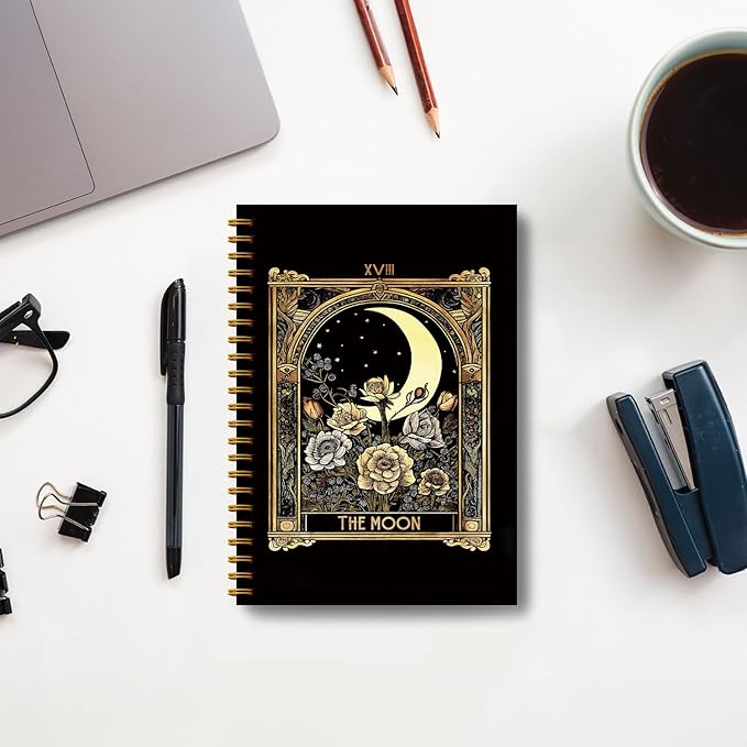 Guymn the Moon Tarot Journal Notebook, Mystical Witchy Celestial Journal, Witchy Gifts for Women, Witch Aesthetic Hardcover Spiral Notebooks 5.5x8.3 Inch