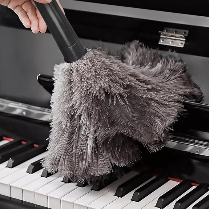 FeelfunFeather Retractable Feather Duster-Genuine Ostrich Feathers,Anti-Static,Reusable Eco-Friendly Handheld Cleaning for Keyboard,Home,Car,Office (10 to 15 Inches) 2 Pack