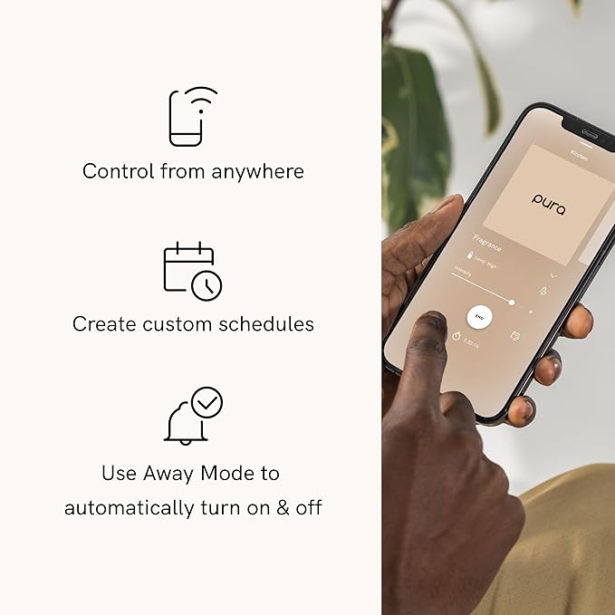 Pura Smart Home Fragrance Device Starter Set - Pura 4 - Scent Diffuser for Home - Includes Fragrance Aroma Diffuser - Square Box, Beach Cottage and Hawaii Scent Refills