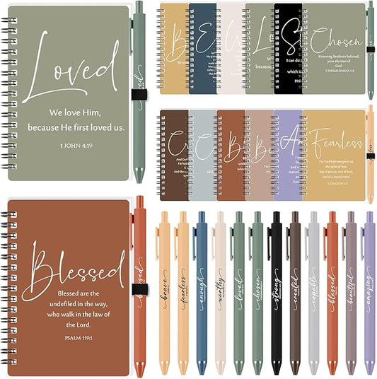 Kosiz 36 Sets Inspirational Christian Gifts Bulk Christian Notebooks Prayer Journals with Pens Spiral Bible Journals Religious Gifts for Church Grandparent Pastors Day Sunday School (Fresh Color)