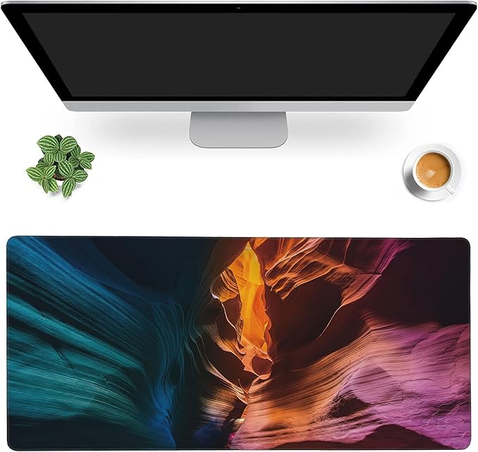 MIOAOSRT Desk Mat,Colored Rock Formations Extended Gaming Mouse Pad,Large Non-Slip Rubber Base Mousepad with Stitched Edges,Waterproof Mouse Mat Desk Pad for Office Game Home 35.4x15.75 in