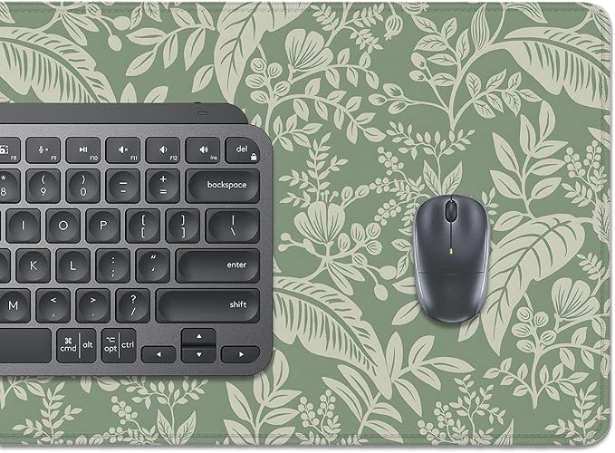 Green Plants Desk Pad Mouse Pad,Large Natural Fresh Mouse Mat with Stitched Edges,Non-Slip Rubber Base Elegant Mousepad for Office PC Keyboard Laptop and Home Work Desk Mat(27.5X11.8 in)