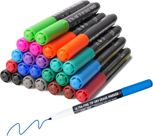 maxtek 24 Count Dry Erase Markers Ultra Fine Tip, 12 Colors, Low Odor, 0.7mm Fine Point Dry Erase Markers for Planning Whiteboard, Calendar Boards