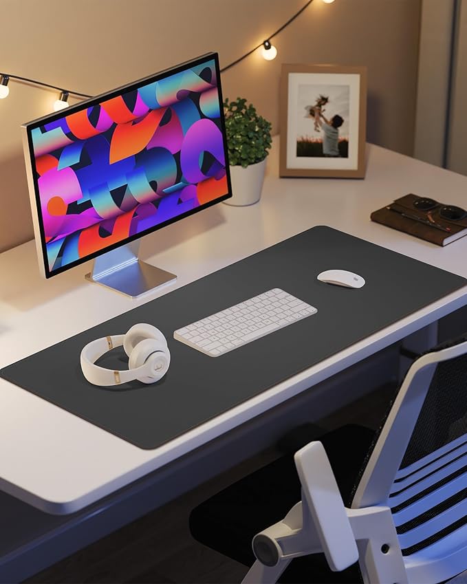 Leather Desk Pad Protector, Mouse Pad, Office Desk Mat, Non-Slip PU Leather Desk Blotter, Laptop Desk Pad, Waterproof Desk Writing Pad for Office and Home (Dark Grey, 31.5" x 15.7")