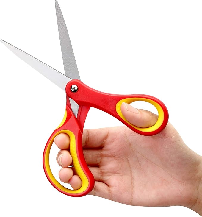LIVINGO 7" Student Scissors, Sharp Stainless Steel Pointed Tip Blades Shears for Middle School Kids Crafting Project, Comfort Right/Left-handed, Assorted Color, 3 Pack