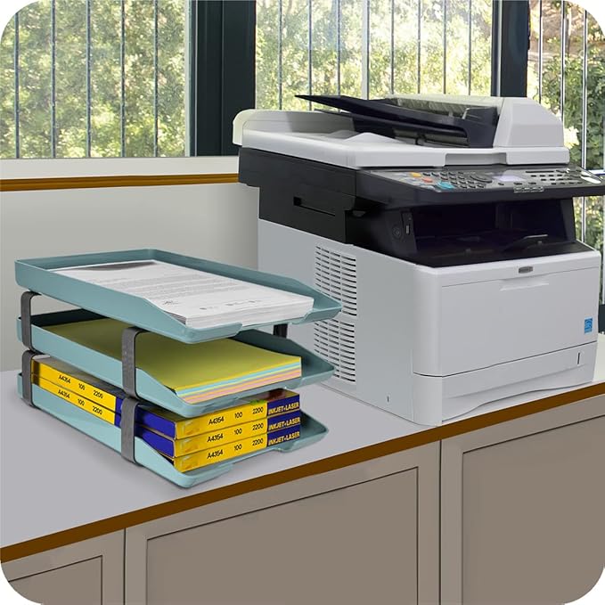 Acrimet Traditional 3 Tier Letter Tray, Front Load Design, A4 Letter Size, Desktop Organizer (Plastic) (Solid Green Color)