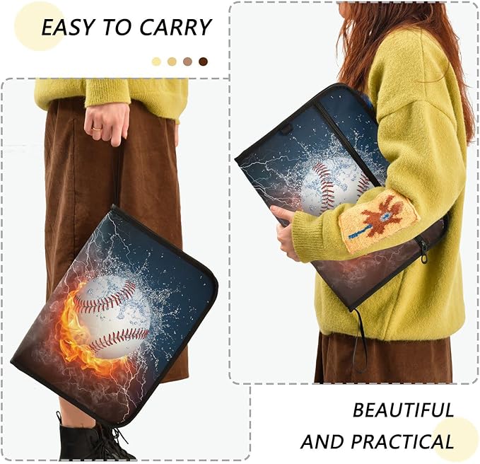 Gredecor Baseball Ball in Fire and Water Expanding File Folder 13 Pockets Sports Theme Expandable Filing Folders Accordion Document Files Organizer for A4 Letter Size Paper