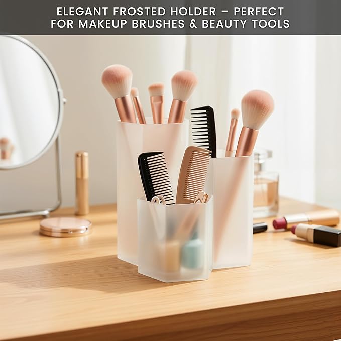 Clear Pencil Holder for Desk | 3 Compartment Organizer Desk Cute Pen Holder | Hexagonal Shape Pencil Cups for Classroom, Offices, Teacher Desks | Multipurpose Make up Organizers and Storage Accessory