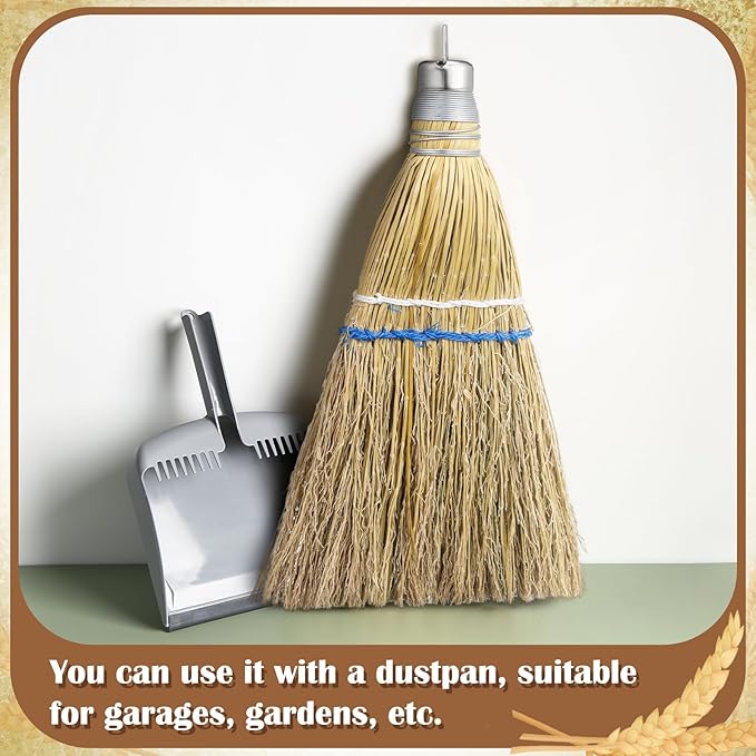 Suclain 1 Pcs 12 Inch Whisk Broom Hand Held Mini Corn Straw Whisk Broom Short Handle with Metal Hanger Halloween for Multi Surface Sweeping Small Hand Brush for Outdoor Car Porch Debris Dust Dirt