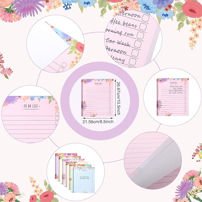 300 Sheets to Do List Notepad Daily Checklist Sticky Notes Cute Undated Memo Pad Color Block to Do Note Pad Weekly Plan Agenda and Organizer Planners for College(Bloom Style,10.5 x 8.5 Inch)