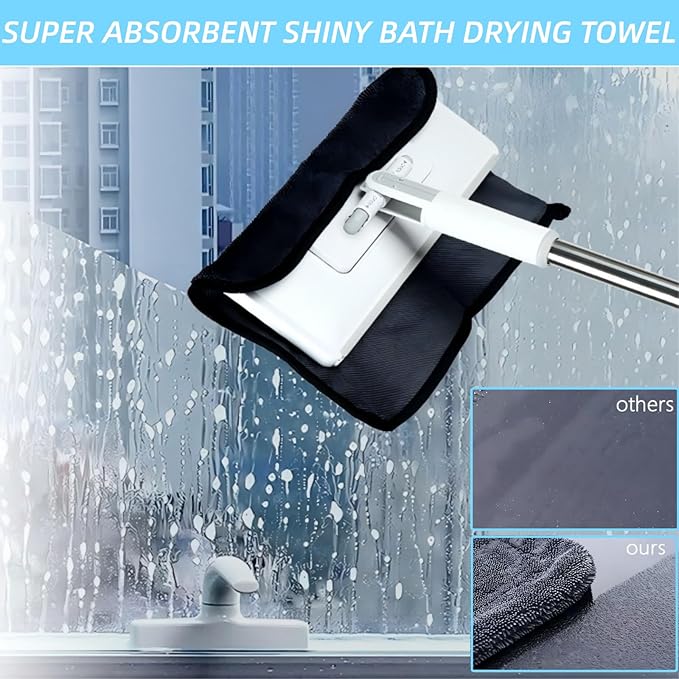 Shiny Wipes Cleaning Cloths 3pcs Replacement Microfiber Towel for Disposable Dust Mop, Super Absorbent Shiny Wipes Shower Cleaning Cloths for Window, Bathroom, Car Mirror, Home (3pcs Squeegee Refill)