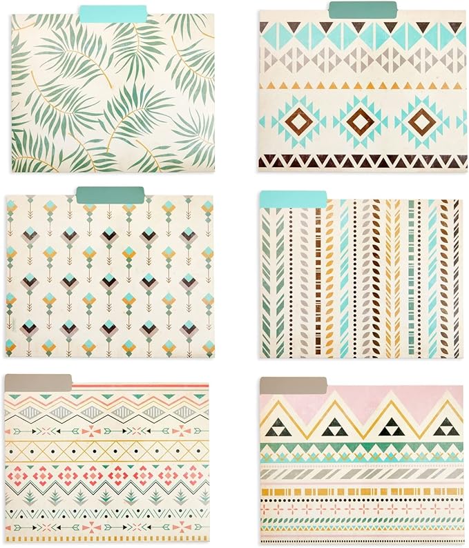 12 Pack Boho-Themed Decorative File Folders, 1/3 Cut Tab, Cute Office Supplies for Women (9.5 x 11.5 in)
