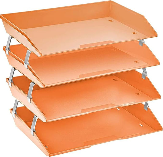 Acrimet Facility 4 Tier Letter Tray, Side Load, Letter Size/A4, Desktop File Organizer, Plastic (Orange Citrus)