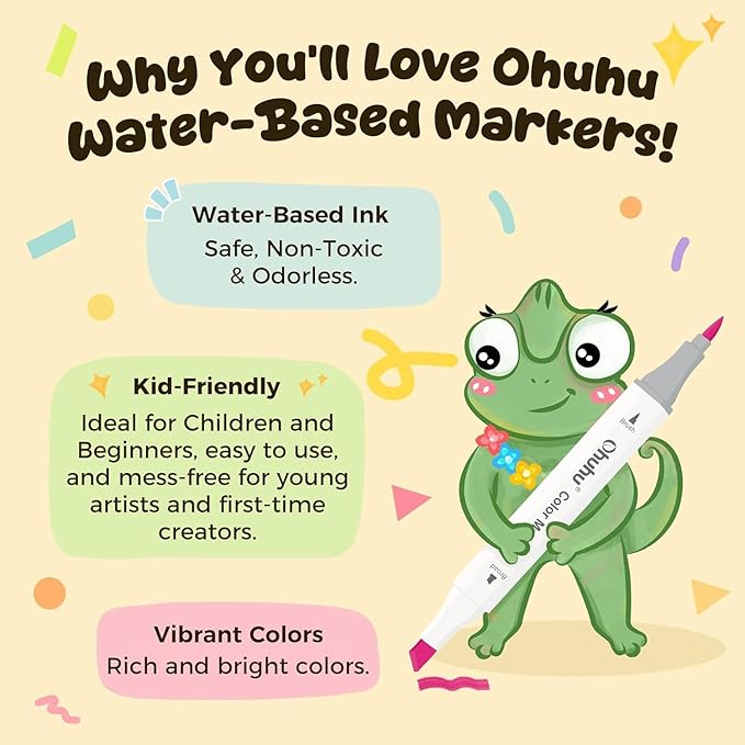 Ohuhu Markers for Adult Coloring Books No Bleeding 116 Colors Water-based Dual Tips Brush & Chisel Coloring Markers for Kids Adults Beginners Drawing Pens for Journaling Lettering