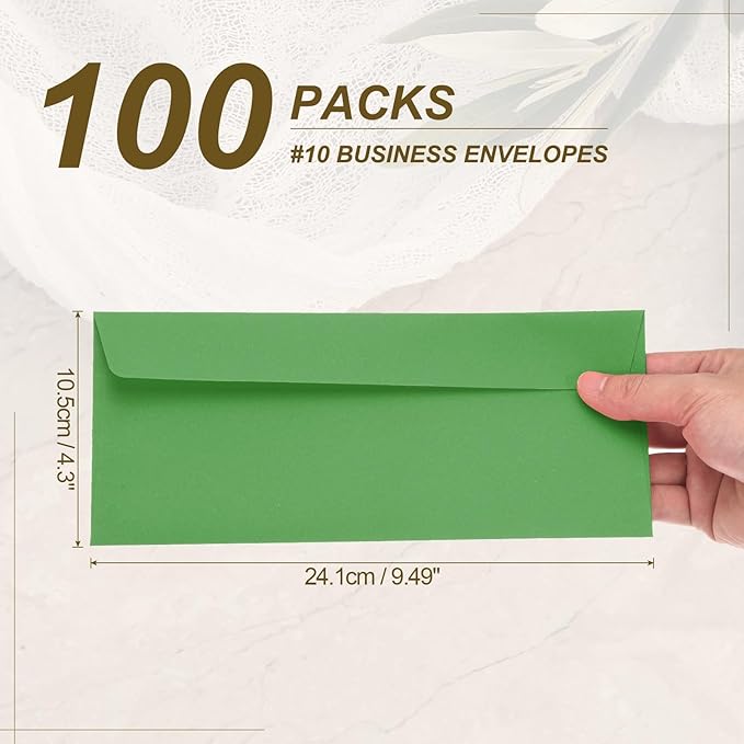 PATIKIL 100 Pack Light Dark Green #10 Business Envelopes, Colored Self Seal Letter Size Envelopes for Business Mailing Office Checks Invitation, 4-1/8 x 9-1/2 Inches