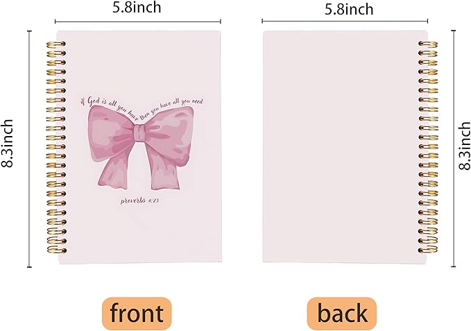 Christian Notebook Journal, Pink Bow Coquette Journal Notebook, Bible Journaling Notebook, Preppy Notebook, Pink Girly Notebook, Pink Office Supplies, Spiral Notebook 5.5x8.3 Inch