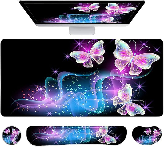 LATEEFAH Desk Mat, Mouse Pad with Wrist Rest, 4-in-1 Large Mouse Pads for Desk, Ergonomic Mouse Pad and Keyboard Wrist Rest Gaming Keyboard Mat for Office, Home