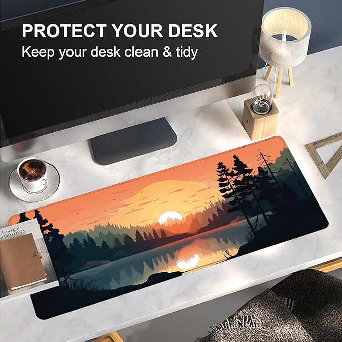 Large Desk Mat, Desk Matt for Desktop, Computer Gaming Mouse Pads, Anti-Slip Rubber Base, Stitched Edges Soft Mat for Desktop Office Home 31.5 x 11.8 Inches (Lakeside Sunset)