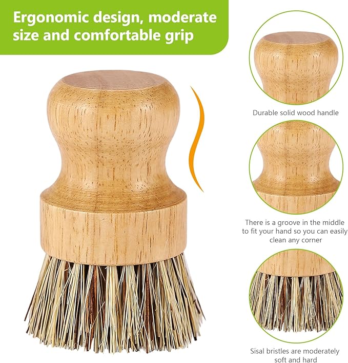 Natural Wooden Dish Brush，Kitchen Bamboo Scrub Brush for Dishes，2 Pack (Style-A, Large)