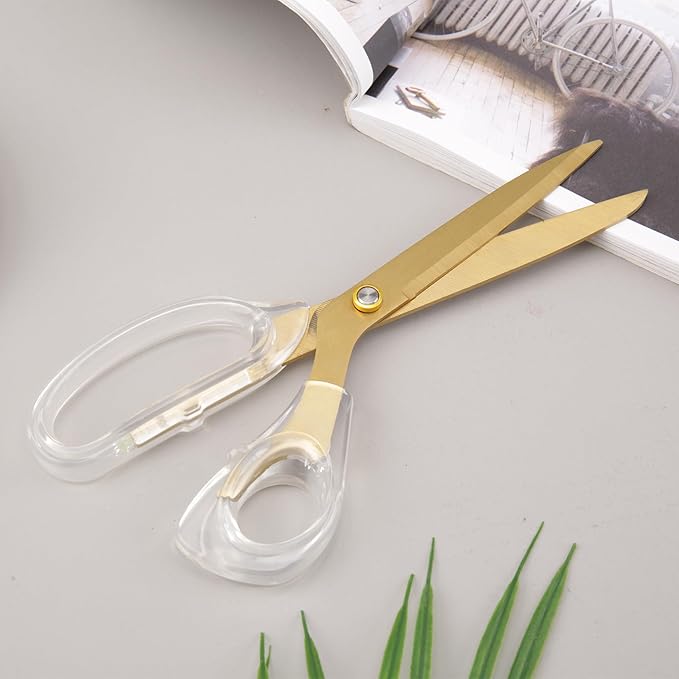 Acrylic Gold Scissors, 9” Ultra-Sharp Titanium Coated Blades and Sharp All-Purpose Scissors, Sewing, Office, Comfortable Handle Design, Versatile Usage