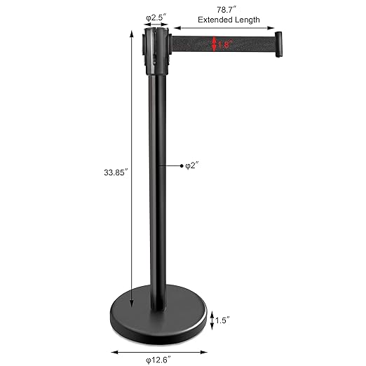 New Star Foodservice 54590 Stanchions, 36-Inch Height, 6.5-Foot Retractable Belt, Set of 2, Black Belt
