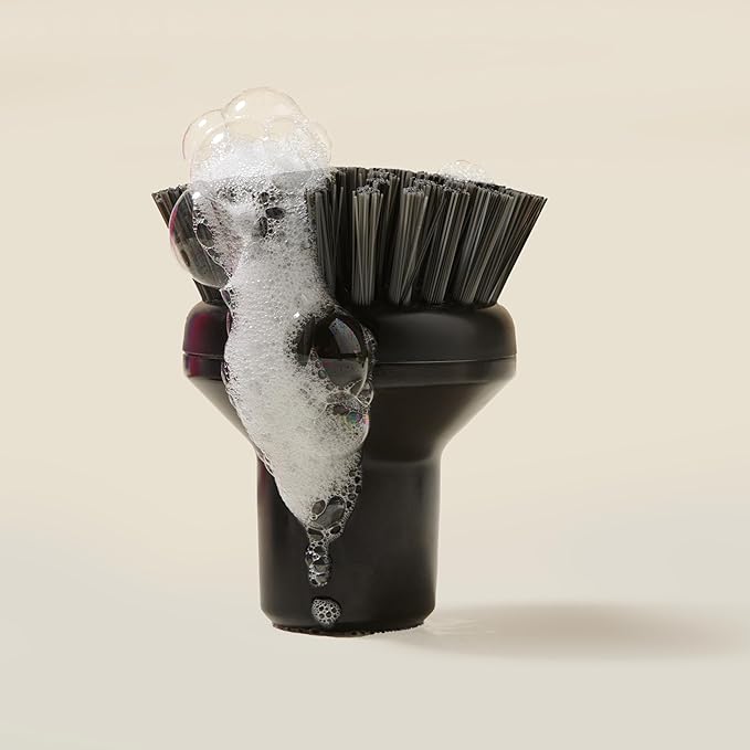 Ionic Palm Brush, Magnetized to Stand Upright, Stainless Steel with Replaceable Head, Onyx/Black