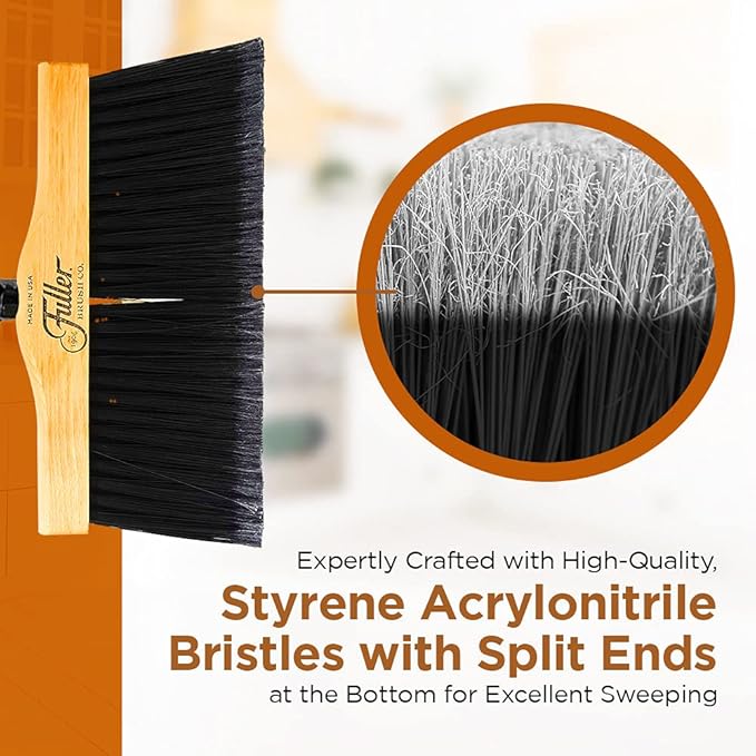 Fuller Brush 10-Inch Maple Wood Broom with 2 Piece Black Steel Threaded Handle for Indoor and Outdoor Cleaning on Hard Floors, Tile, Concrete, and Garage Surfaces