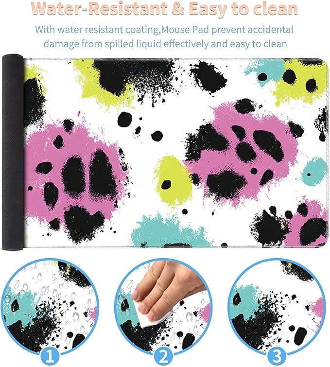 Desk Mat Large Gaming Mouse Pad (31.5x11.8 inch) with Stitched Edges, XL Mouse Pad +Coaster, Extended Mouse Mat Keybroad Mousepad Non-Slip Rubber for Gamer Men Women, Color Leopards