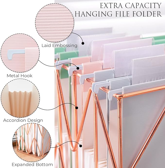 Y YOMA Letter Size - 6 Pack Extra Capacity Hanging File Folders Accordion Decorative Reinforced File Folder Cute Colored Expandable Folder for Office Home with 1/5-Cut Adjustable Tabs, Pastel Color