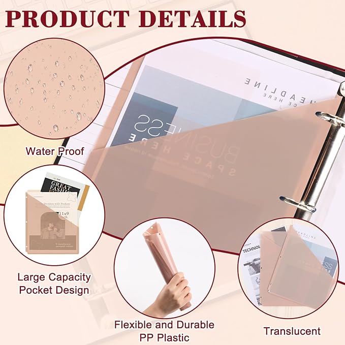 20 Pack Binder Dividers with Pockets Letter Size Clear Slash File Jacket 3 Hole Punch Plastic Document Folders for Office Home School (Color（Morandi）)