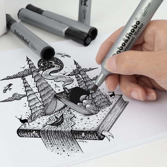 Dabo&Shobo 72 Pack Permanent Markers, Chisel Point, Quick Drying Ink, Black Permanent Markers, Works on Plastic,Wood,Stone,Metal and Glass for Doodling, Marking…